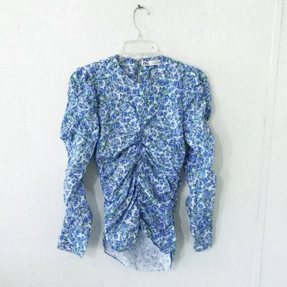 Zara Lightweight Floral Top Blue White XS - Picture 11 of 13
